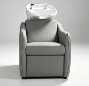 Sillón de Lavado Moderno Negro para Salón con Lavabo de Cerámica y Tapicería de Cuero, Estación de Lavado para Mobiliario de Barbería - Product Image 2