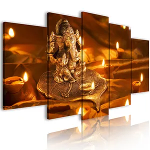 红雅5件版画印度Ganesha神鼻象画墙艺术油画帆布画