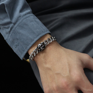 European and American Trendy Personalized Men's Cuban Chain Street Hip Hop Style Skull Stainless Steel <b>Bracelet</b> - Product Image 1