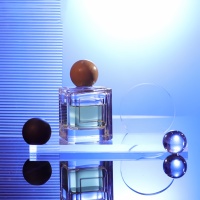Nouveau design, flacon de parfum en verre de 110 ml, forme unique, vaporisateur à pompe, impression sérigraphique, estampage doré, diffuseur de parfum DONGFANG GLASS