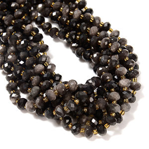 YMJ Preciosa 5*8mm Facetada Rondelle Pedra Spacer Bead Prata Obsidian Aventurina Gemstone Contas de Cristal para Colar Pulseiras - Product Image 3