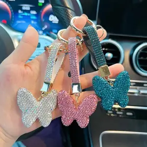 OEM Luxury Butterfly Crystal Key Chain Fashion Bags Accessory Customized Full Diamond Car Key Rings For Women