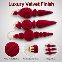 Ensemble de décorations de Noël suspendues multicouches en velours bordeaux floqué, décorations givrées de luxe, coffret cadeau