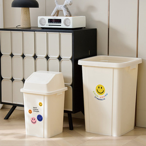 Smiley Face Bucket Square Wheeled Trash Can With Lid Indoor Outdoor Use <b>Large</b> Capacity Kitchen Home Patio Gray - Product Image 2