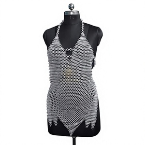 Vêtement en acier inoxydable plaqué argent, style armure de chaîne, forme irrégulière, design soudé, tendance - Product Image 4
