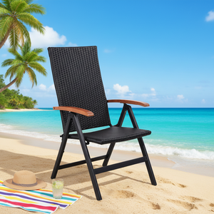 Chaise inclinable pliante en aluminium réglable avec accoudoirs en rotin pour patio et plage - Product Image 3