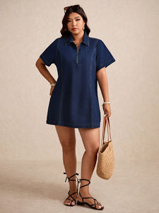 <span class=keywords><strong>Robe</strong></span> en jean éco-responsable sur mesure ODM pour <span class=keywords><strong>femme</strong></span> grande taille, taille naturelle, confortable, décontractée, à manches courtes, pour affaires et vacances - Product Image 5