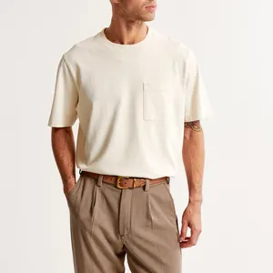 Vêtements d'entraînement hommes personnalisé goutte épaule à manches courtes poche avant coton surdimensionné uni blanc Sport décontracté t-shirts pour hommes