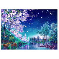 Ever Moment Diamond Painting Handgemaakte Lake Flower Tree Moon Volledige vierkante strass decoratie kunst 3F1113