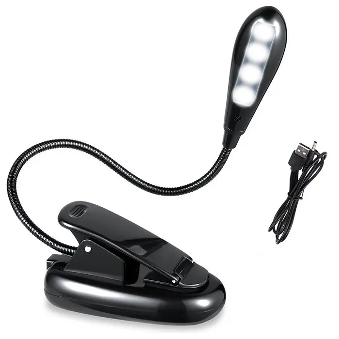 USB Rechargeable 4 LED Music Stand Lamp Portable flexible Clip On Book Reading Light for Kindle