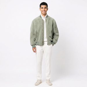Blousons bombardiers pour hommes en polaire sherpa surdimensionnés, fermeture éclair, détails côtelés, vestes d'hiver personnalisées - Product Image 1