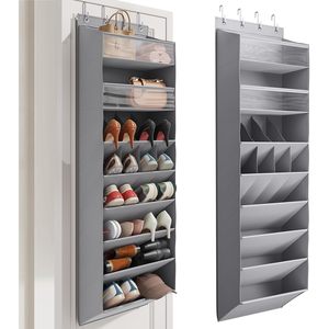 Over The Door <b>Shoe</b> Organizer 16-20 Pairs Grey Oxford Fabric Clear Pockets Hanging Rack For Closet Door <b>Shoes</b> Handbags - Product Image 1