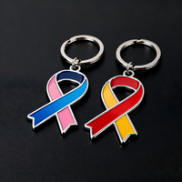Porte-clés souvenir en métal pour femmes, symbole du cancer du sein rose et rouge, cadeau, ruban, breloque, porte-clés personnalisé, porte-clés de sensibilisation au cancer du sein