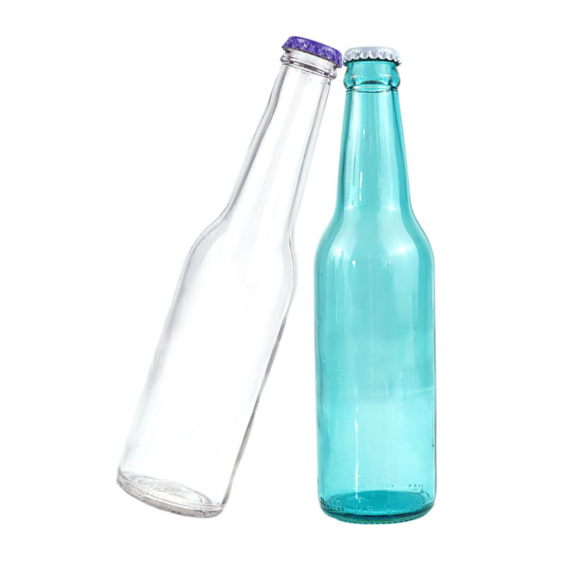卸売クリアブルー280ml340mlソーダ水筒クラウンキャップ付き空のガラス
