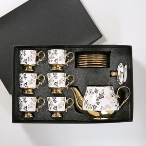 Porcelain <b>Tea</b> <b>Set</b> with Cups and Saucers White Gold Floral Coffee <b>Tea</b> Service Gift <b>Set</b> for Home Cafe - Product Image 4