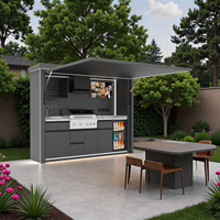 Cuisine extérieure complète tout-en-un avec comptoir solide, mini-réfrigérateur et armoires de rangement à fermeture douce pour petits espaces