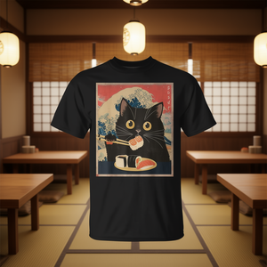Camiseta Sushi Cat Japanese Kawaii Anime, color negro, unisex, talla para adultos - Product Image 3