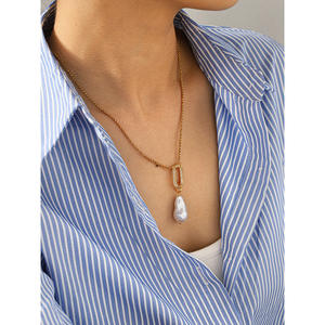 Mystara लोकप्रिय नया ट्रेंडी कॉलम बारोक मोती हार उच्च अंत ओ-आकार के स्वेटर चेन सफेद मोती पेंडेंट स्टेनलेस स्टील - Product Image 4