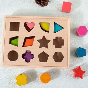 1-3 Years Montessori Stem Sensory Game Colorful Solid Wood Baby Sorting <b>Box</b> With Shape Blocks - Product Image 4