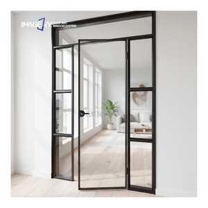 <span class=keywords><strong>Porte</strong></span> à battant en aluminium minimaliste à cadre fin, insonorisée, étanche, avec verre trempé, pour maison moderne - Product Image 1