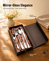 Ensemble de couverts en acier inoxydable 410 de qualité supérieure, 4 pièces (couteau, fourchette, cuillère) avec manche en forme de larme, dans un coffret cadeau de luxe pour un cadeau de pendaison de crémaillère