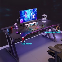 Bureau de jeu à domicile en fibre de carbone noir à deux sections, moderne et minimaliste, résistant à la saleté et robuste pour les chambres et les salles d'étude