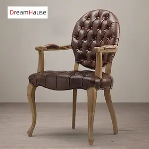 Cadeira de madeira sólida para sala de jantar, cadeira americana de estilo europeu, couro francês, hotel, restaurante, café