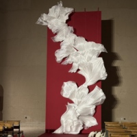 Élégant toile de fond en organza blanc à motif floral ondulé avec base rouge pour allée de mariage, scène, fête, événement, décoration personnalisée