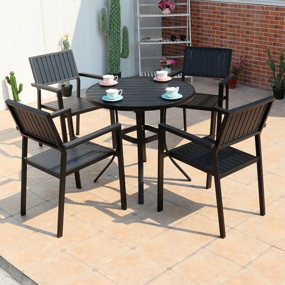 Nouveau best-seller Tables et chaises en bois plastique pour cour extérieure jardin extérieur balcon