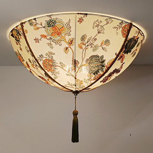 Belvedere ampio paralume in tessuto Tiffany, 3 luci a soffitto a filo/Semi filo. - Product Image 3