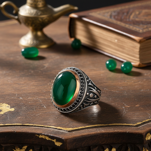 Ottoman Design Green Agate Ovan Cut Gemstone Ottoman Authentic <b>Men</b> <b>Ring</b> Wholesale Handmade 925 Sterling <b>Silver</b> - Product Image 2