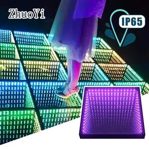 ZY Tempered Glass Panel Waterproof Outdoor Infinity Mirror 3D Effect LED Dance Floor Lights For Wedding Disco Party