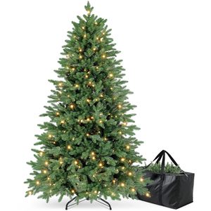 Albero di Natale Artificiale Preilluminato 6ft/7ft/8ft, Ignifugo in PE con Luci LED, Decorazioni Natalizie, Árbol de Navidad - Product Image 1