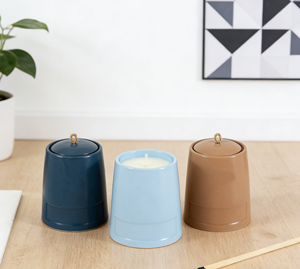 Pot à bougie en céramique conique moderne avec couvercle, récipient à bougie vide minimaliste avec poignée en corde pour la décoration de la maison - Product Image 6