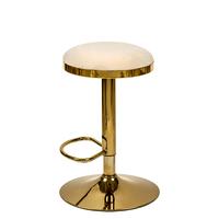 Tabouret de bar pivotant moderne en tissu rembourré, réglable en hauteur, avec base en métal doré poli et repose-pieds, pour la maison ou le comptoir de pub