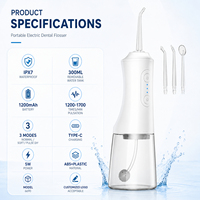 Hydropulseur Électrique Portable 300 ml avec Chargement Type-C, 4 Embouts, IPX7, pour Soin Quotidien des Dents et des Gencives