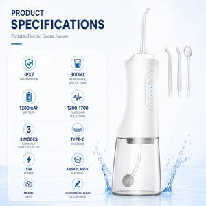 Irrigador Bucal Portátil Recargable Tipo-C de 300 ml de Gran Capacidad con 4 Boquillas y Resistencia al Agua IPX7 para el Cuidado Diario de los Dientes y Encías - Product Image 1