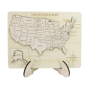 美国木制地图拼图，每个州教育玩具下刻有首都城市