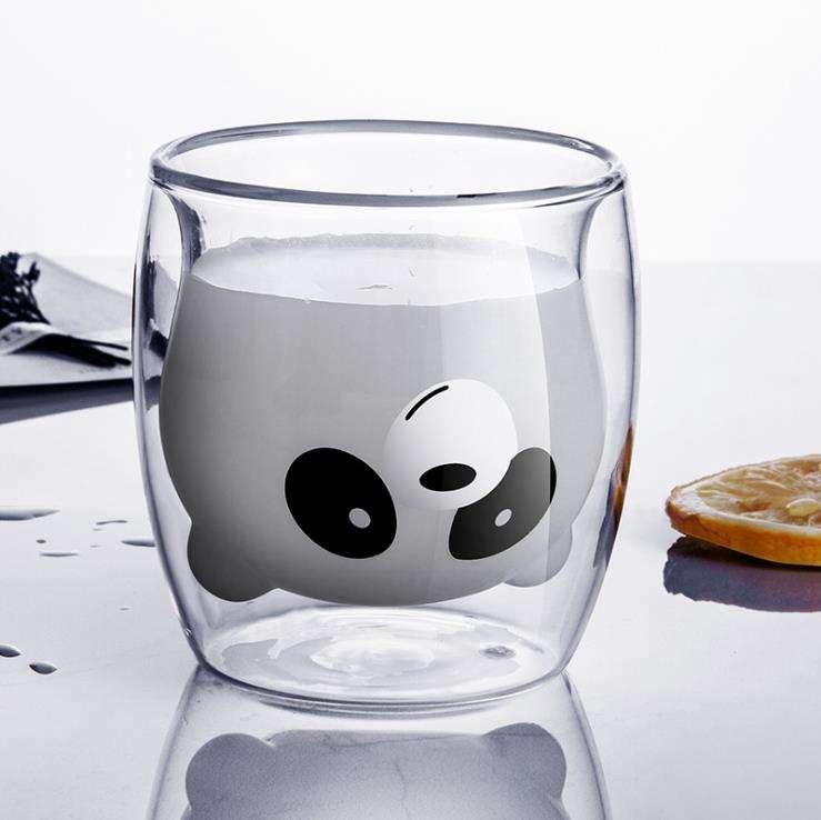 Adorable Cartoon Panda Double Wall Glass Cup
