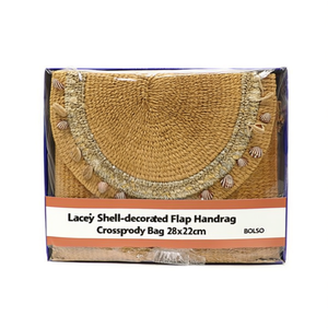 Borsa a Tracolla in Paglia con Decorazioni in Conchiglia e Chiusura a Laccio 28x22cm BOLSO - Product Image 1