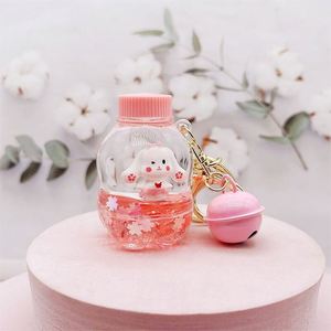 Mini Drink <b>Floating</b> Keychain Creative Cute Blossom Shape Acrylic Liquid Keychain - Product Image 5