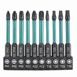 10Pc Phosphated Green <b>Screwdriver</b> Bits S2 Steel 70Mm PH PZ T-Type Industrial Grade Set - Product Image 1