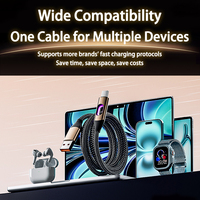 Kabel USB Type C 65W PD Pengisian Cepat 48 Kabel Data Pengisian Daya Ponsel Nilon Terjalin untuk Tablet 15 16 17 Lampu LED Berpendar