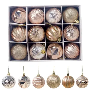 12pcs 6 Styles Glitter Chic Boules De Noël Boules Suspendues Ornements D'arbre De Noël Pendentifs De Noël