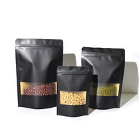 Sacs en papier kraft noir avec fenêtres, personnalisés, à fermeture éclair, pour thé et noix, qualité alimentaire, OEM ODM