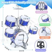 Batterie de percussions pour enfants améliorée pour les tout-petits de 2 à 6 ans, jouets de batterie de jazz musicaux pour garçons et filles, ensemble d'instruments de batterie de jazz (tout en plastique)