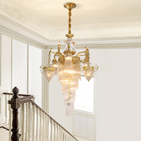 Lustre suspendu en laiton surdimensionné de style baroque pour salle de banquet d'hôtel, lustres de plafond haut, luminaire suspendu en cristal européen pour escalier
