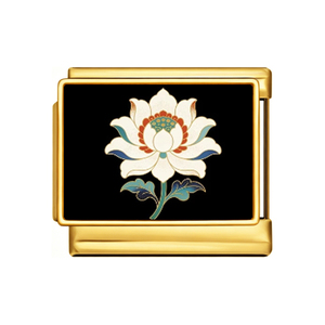 Black <strong>Background</strong> Plant Peony Lotus Stainless Steel Square Pendant Modular Bracelet DIY Accessories Jewelry Wholesale - Product Image 2