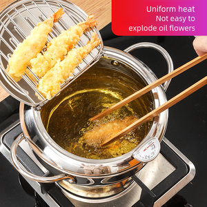 Sartén Antiadherente de Acero Inoxidable de Fondo Plano Pequeño para Tempura, Diseño Moderno, de Acero Inoxidable, para Cocina de Inducción, en Oferta - Product Image 3