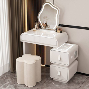 <span class=keywords><strong>Table</strong></span> de toilette en bois haut de gamme avec tabouret, blanc crème, commode intelligente avec rangement, <span class=keywords><strong>table</strong></span> de maquillage moderne pour fille avec haut-parleur - Product Image 5